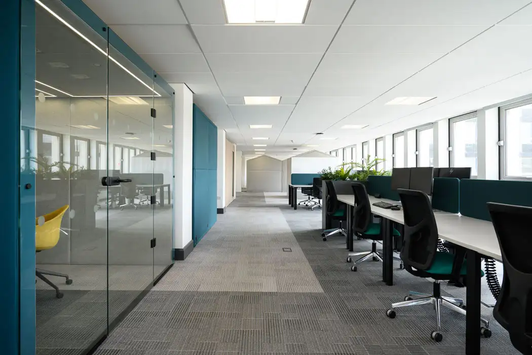 Office pod with glass panels