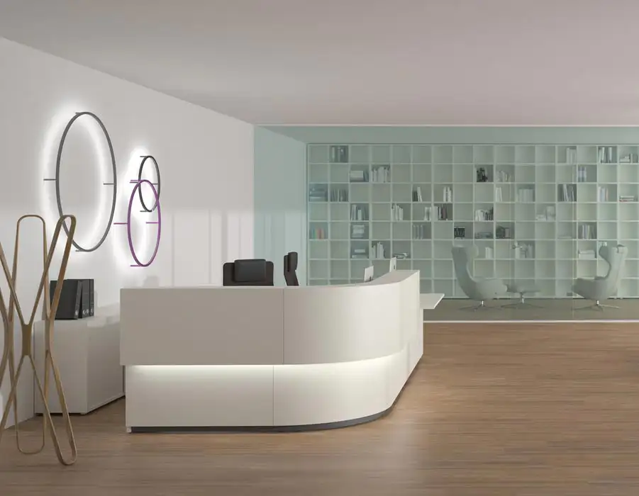 Curved L-shaped reception desk