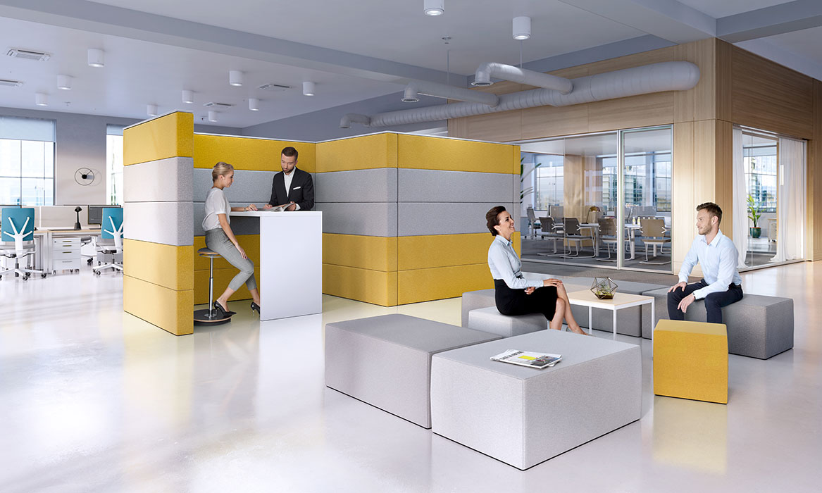 Sand Screen partition in yellow with table